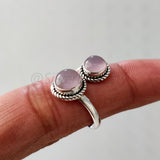 Rose Quartz Ring 925 Solid Sterling Silver Double Stone Ring