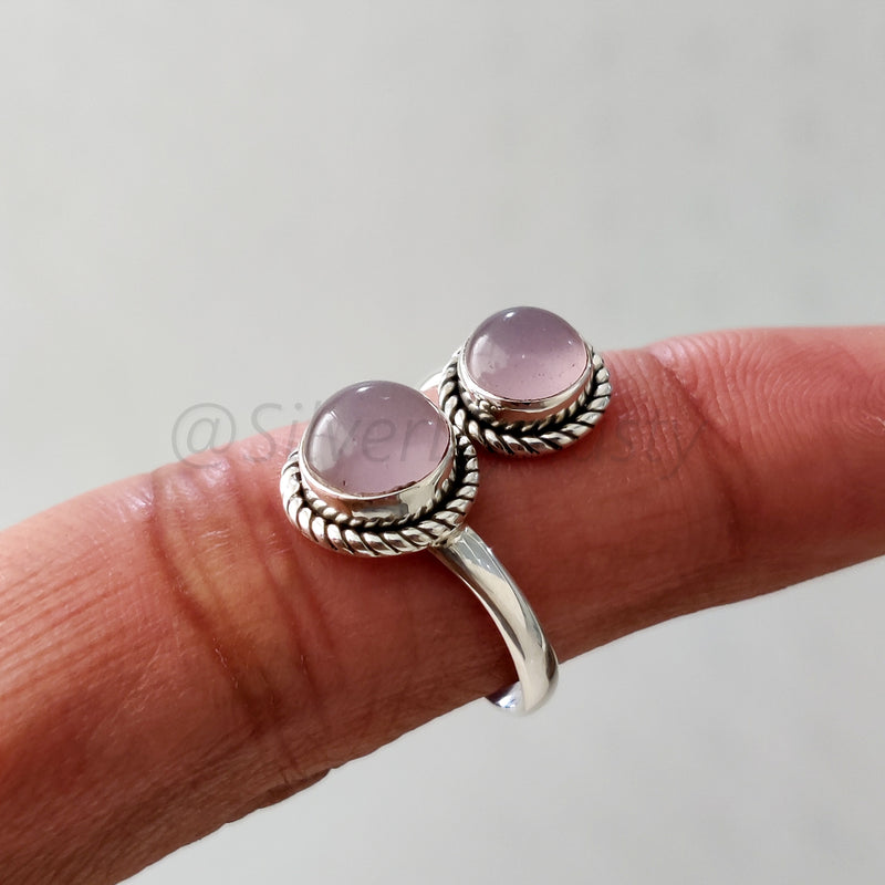 Rose Quartz Ring 925 Solid Sterling Silver Double Stone Ring