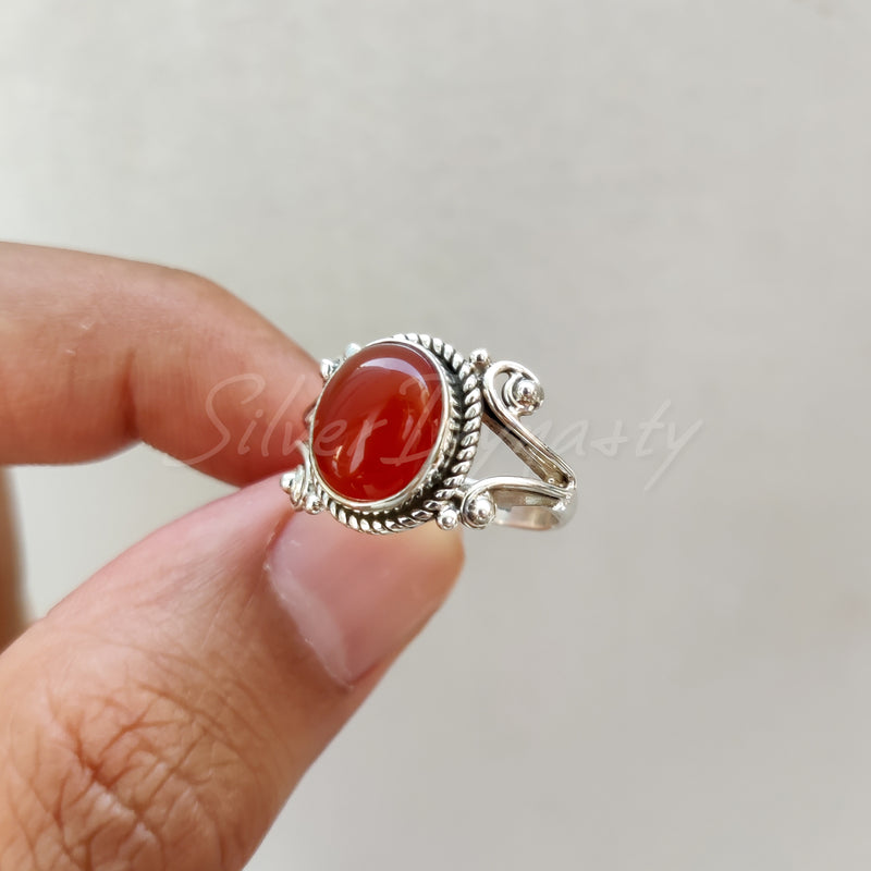 'Modern' Carnelian 925 Solid Sterling Silver Ring