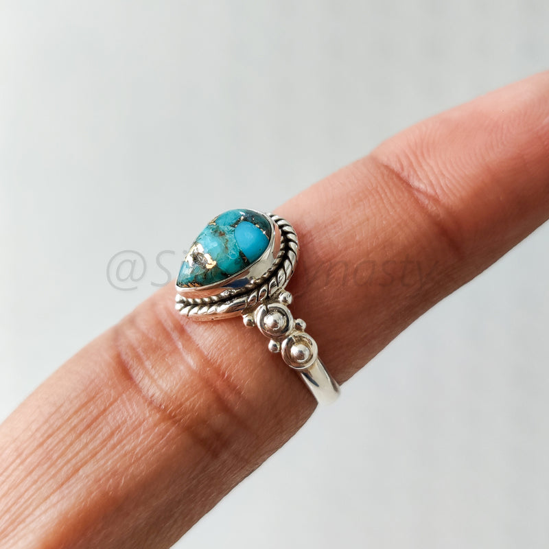 'Fortuna' Blue Copper Turquoise 925 Solid Sterling Silver Ring