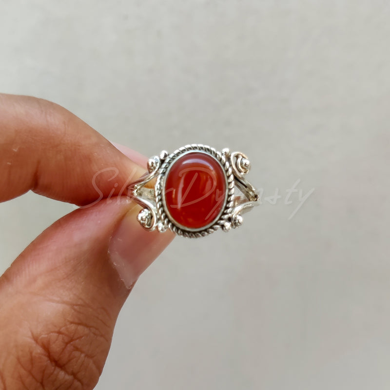 'Modern' Carnelian 925 Solid Sterling Silver Ring