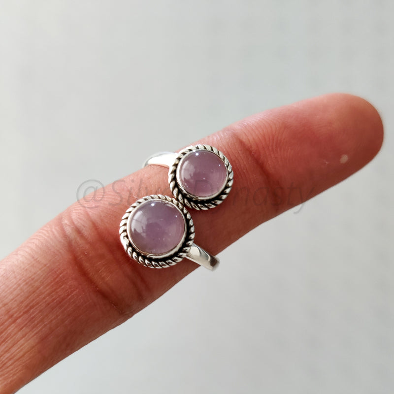 Rose Quartz Ring 925 Solid Sterling Silver Double Stone Ring