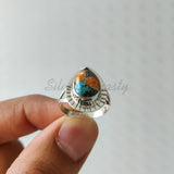 'Cocktail' Oyster Copper Turquoise 925 Solid Sterling Silver Ring