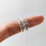 Spinner Ring, 925 Solid Sterling Silver Band, Silver + 2 Copper Spin