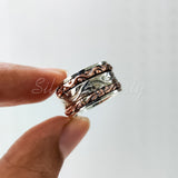 Spinner Ring, 925 Solid Sterling Silver Band, Silver + 2 Copper Spin