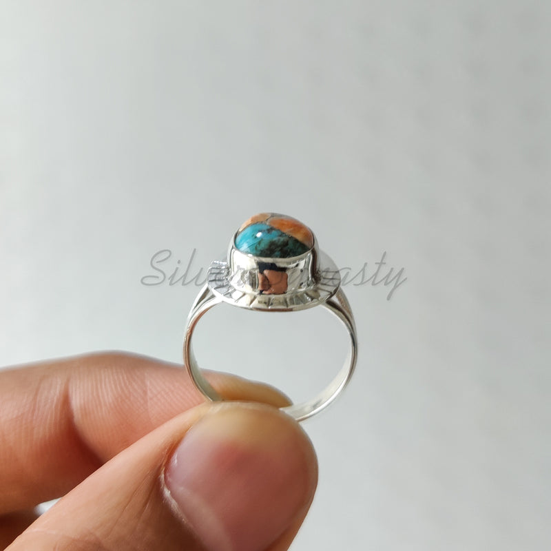 'Cocktail' Oyster Copper Turquoise 925 Solid Sterling Silver Ring