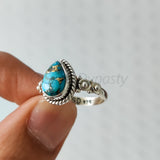 'Fortuna' Blue Copper Turquoise 925 Solid Sterling Silver Ring