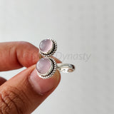 Rose Quartz Ring 925 Solid Sterling Silver Double Stone Ring