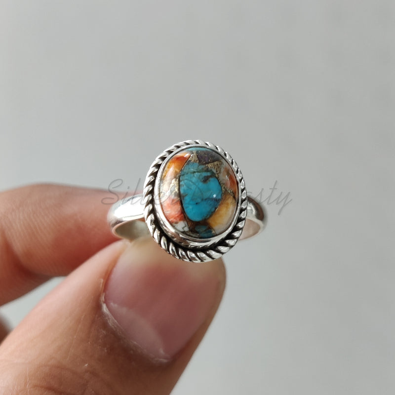 'Minimalist' Oyster Copper Turquoise 925 Solid Sterling Silver Ring