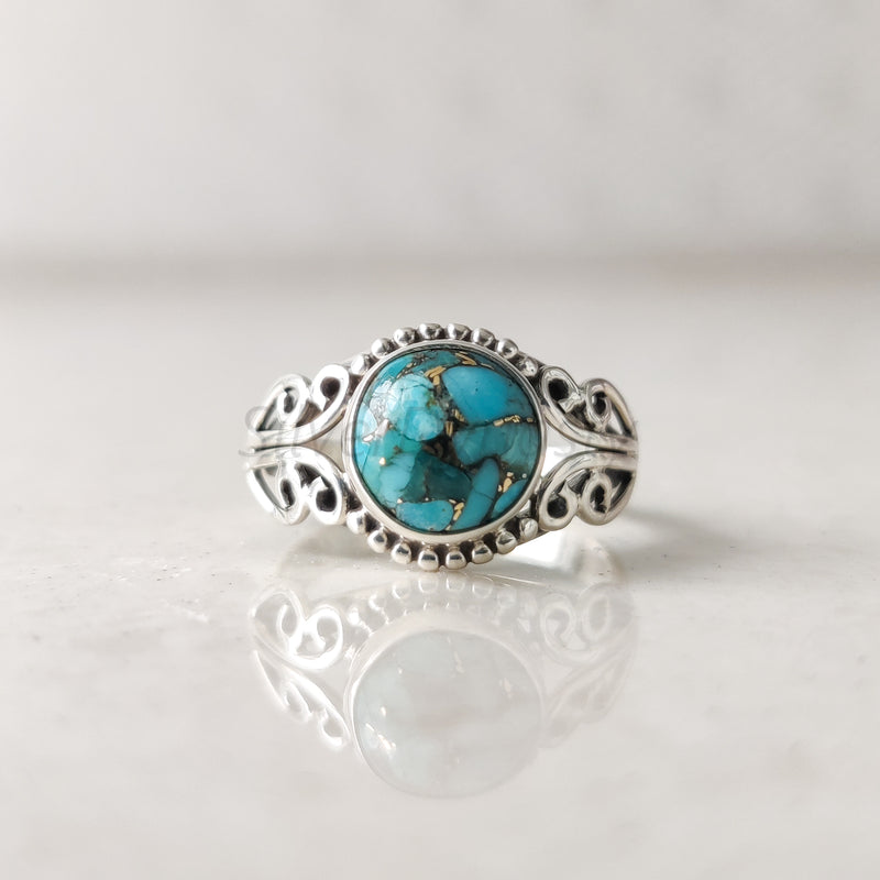 'BIA' Blue Copper Turquoise 925 Solid Sterling Silver Ring