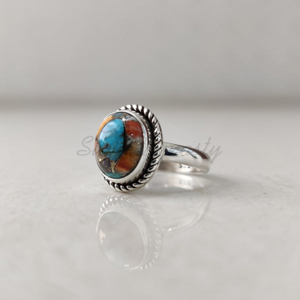 'Minimalist' Oyster Copper Turquoise 925 Solid Sterling Silver Ring