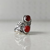 'Modern' Carnelian 925 Solid Sterling Silver Double Stone Ring