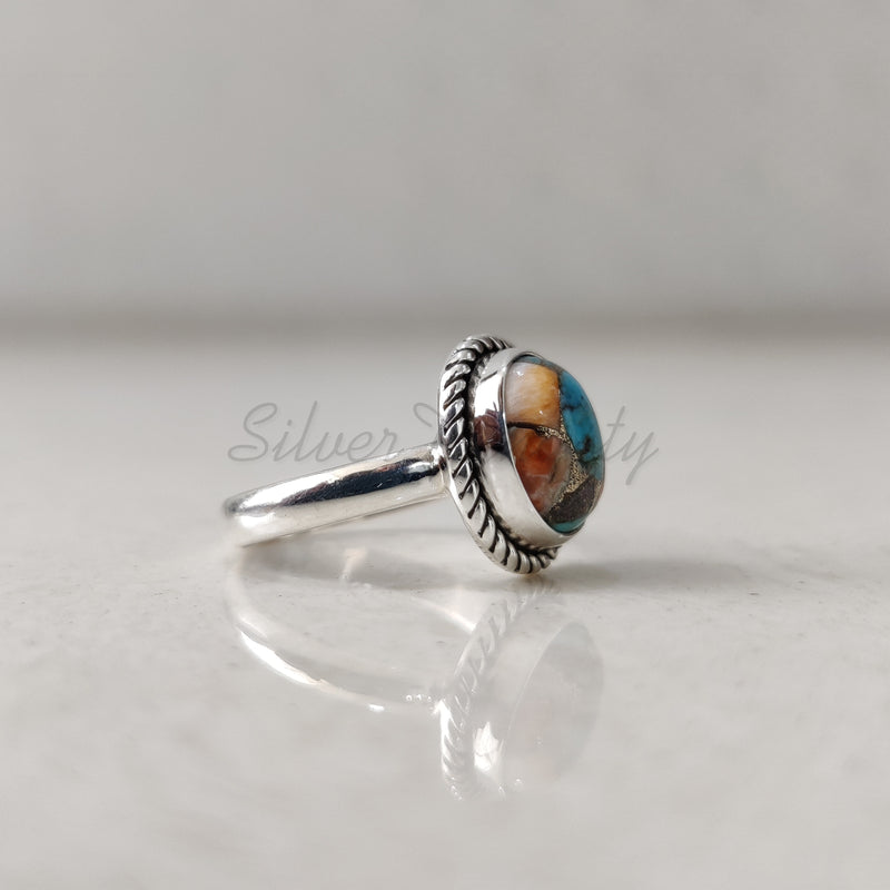 'Minimalist' Oyster Copper Turquoise 925 Solid Sterling Silver Ring