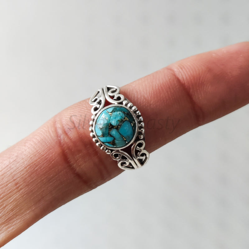 'BIA' Blue Copper Turquoise 925 Solid Sterling Silver Ring