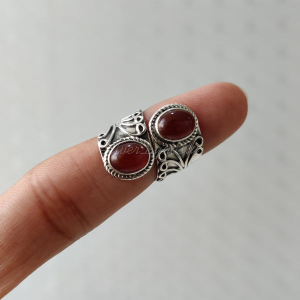 'Modern' Carnelian 925 Solid Sterling Silver Double Stone Ring