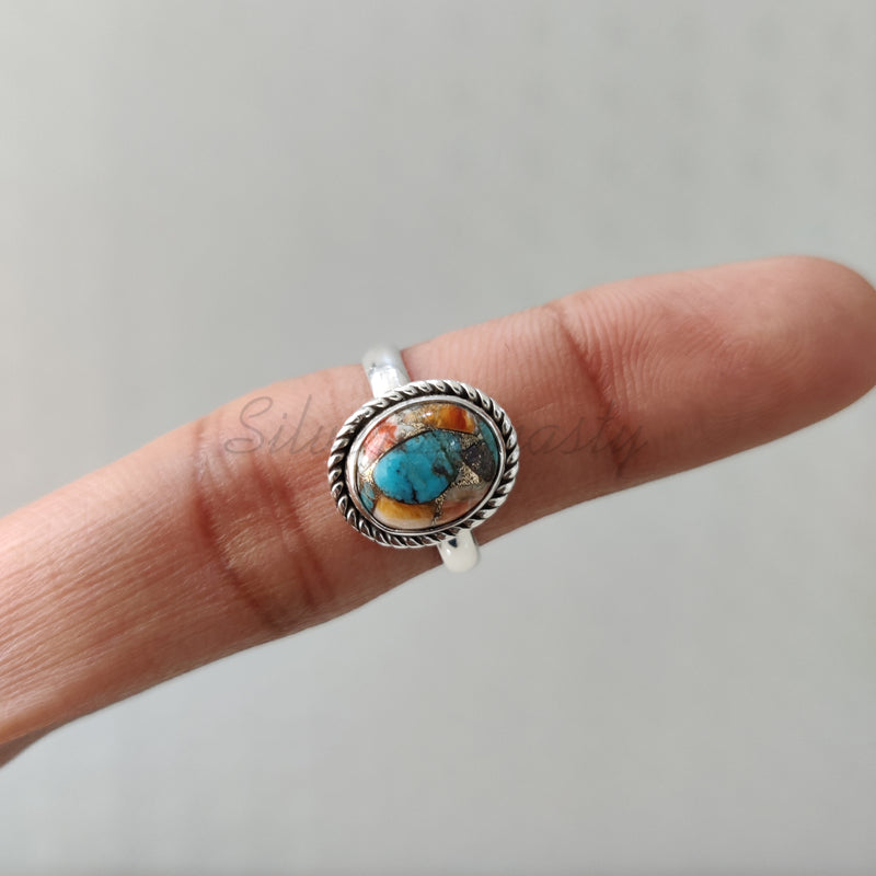 'Minimalist' Oyster Copper Turquoise 925 Solid Sterling Silver Ring