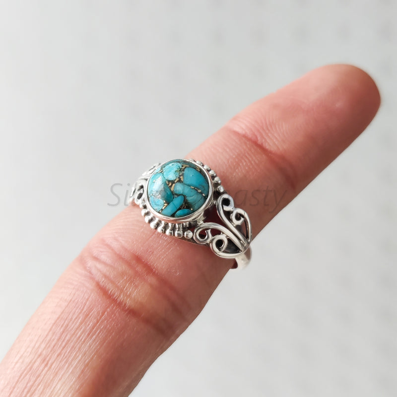 'BIA' Blue Copper Turquoise 925 Solid Sterling Silver Ring