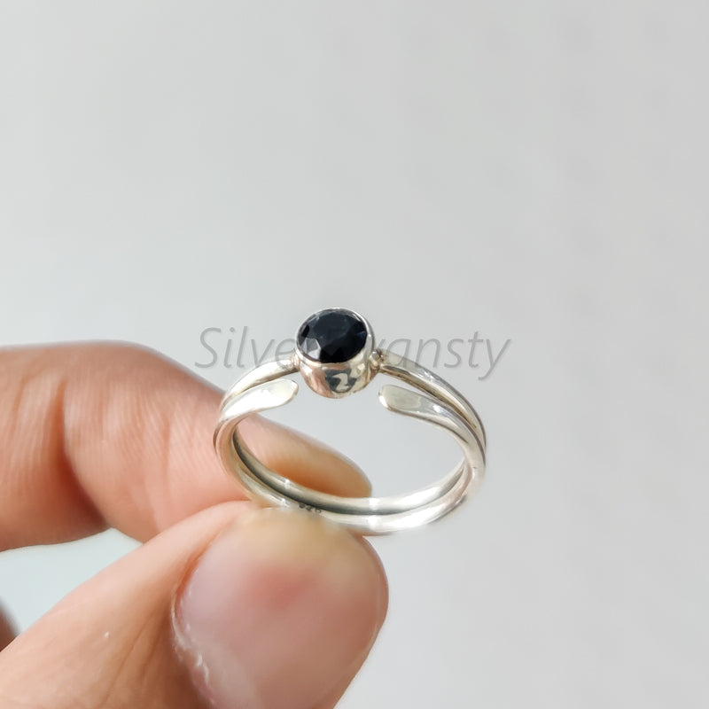 'BIA' Black Onyx 925 Solid Sterling Silver Ring Round