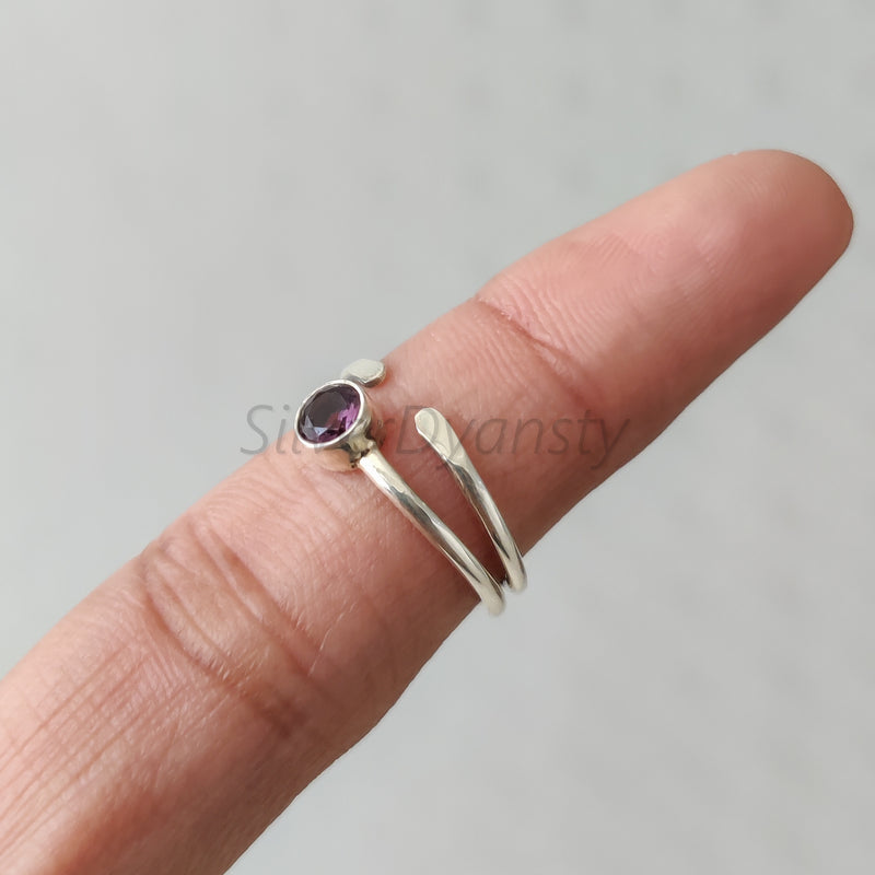 'Boho' Amethyst Ring, 925 Solid Sterling Silver Ring