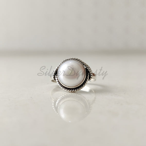 'Bohmin' Pearl 925 Solid Sterling Silver Ring