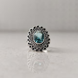 'Boho' Blue Topaz 925 Solid Sterling Silver Flower Ring