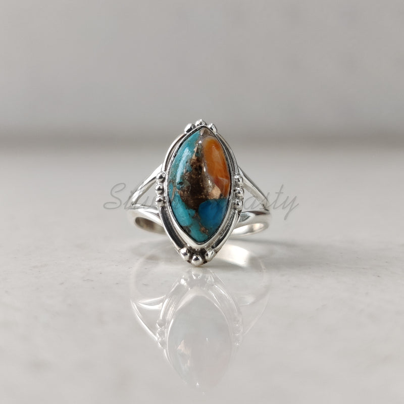 'Statement' Oyster Copper Turquoise 925 Solid Sterling Silver Ring