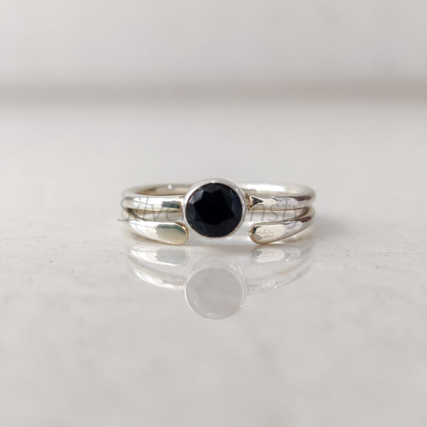 'BIA' Black Onyx 925 Solid Sterling Silver Ring Round