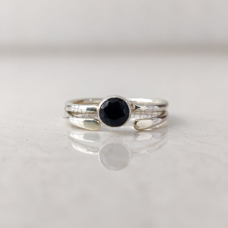 'BIA' Black Onyx 925 Solid Sterling Silver Ring Round