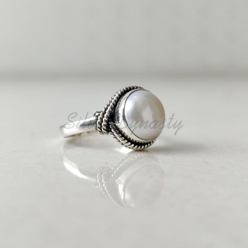 'Bohmin' Pearl 925 Solid Sterling Silver Ring