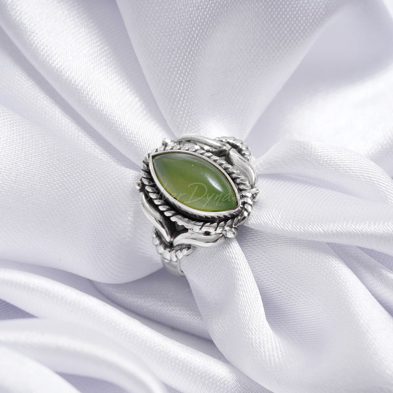 Natural Peridot, 925 Solid Sterling Silver Ring Cabochon