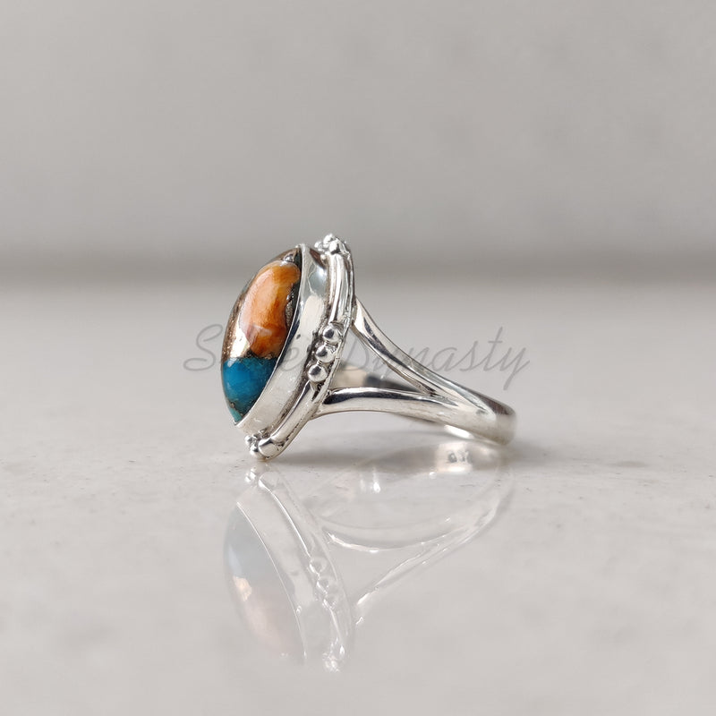 'Statement' Oyster Copper Turquoise 925 Solid Sterling Silver Ring