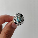 'Boho' Blue Topaz 925 Solid Sterling Silver Flower Ring