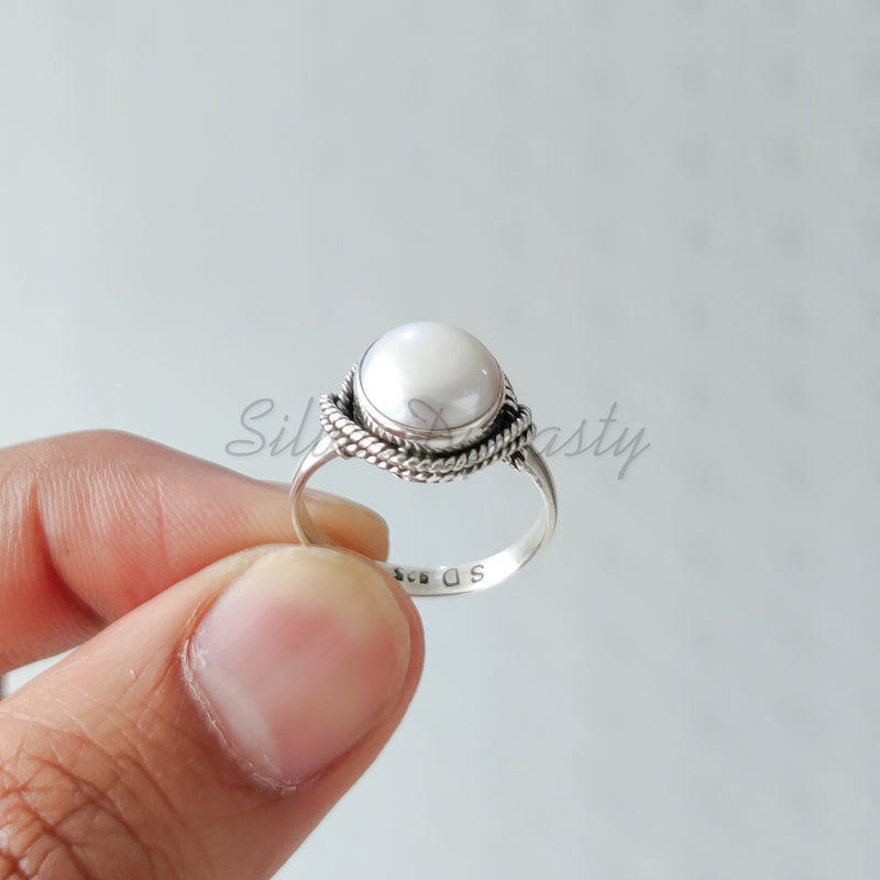 'Bohmin' Pearl 925 Solid Sterling Silver Ring