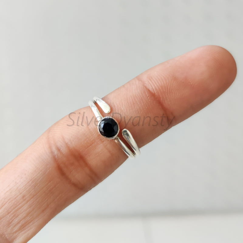 'BIA' Black Onyx 925 Solid Sterling Silver Ring Round