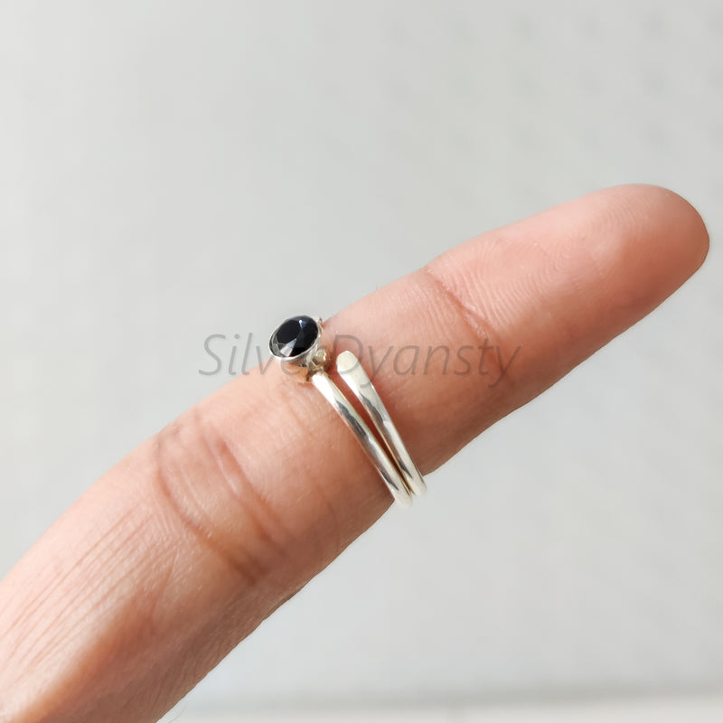 'BIA' Black Onyx 925 Solid Sterling Silver Ring Round