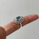 'Boho' Blue Topaz 925 Solid Sterling Silver Flower Ring