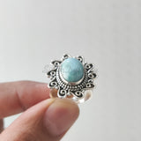 'Flower' Larimar 925 Solid Sterling Silver Ring