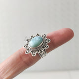 'Flower' Larimar 925 Solid Sterling Silver Ring