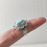 'Flower' Larimar 925 Solid Sterling Silver Ring