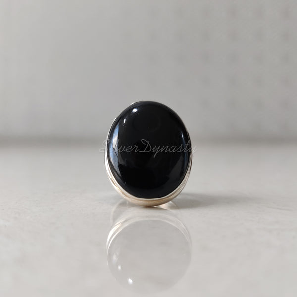 'Designer' Black Onyx 925 Solid Sterling Silver Ring Oval