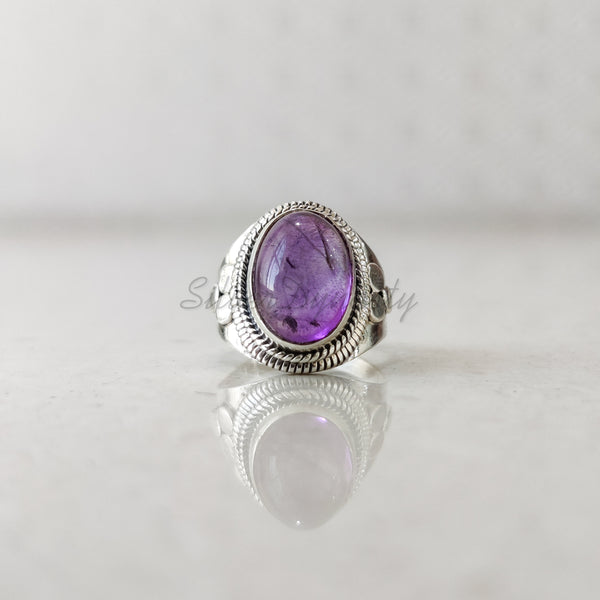 'Boho' Amethyst 925 Solid Sterling Silver Ring Oval