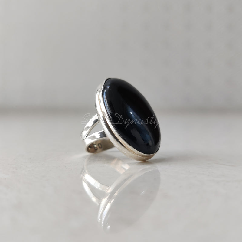 'Designer' Black Onyx 925 Solid Sterling Silver Ring Oval