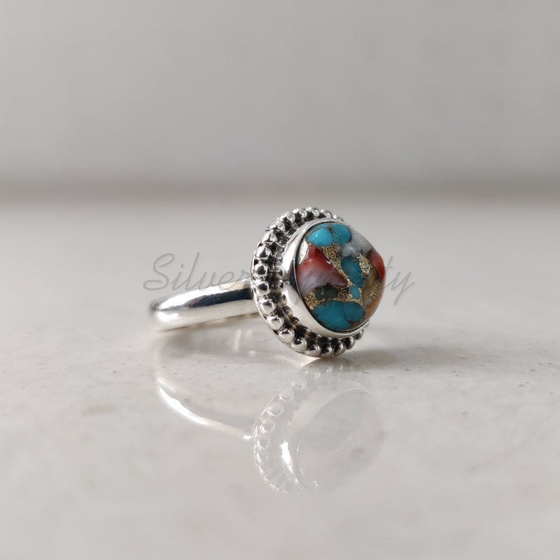 'Minimalist' Oyster Copper Turquoise 925 Solid Sterling Silver Ring