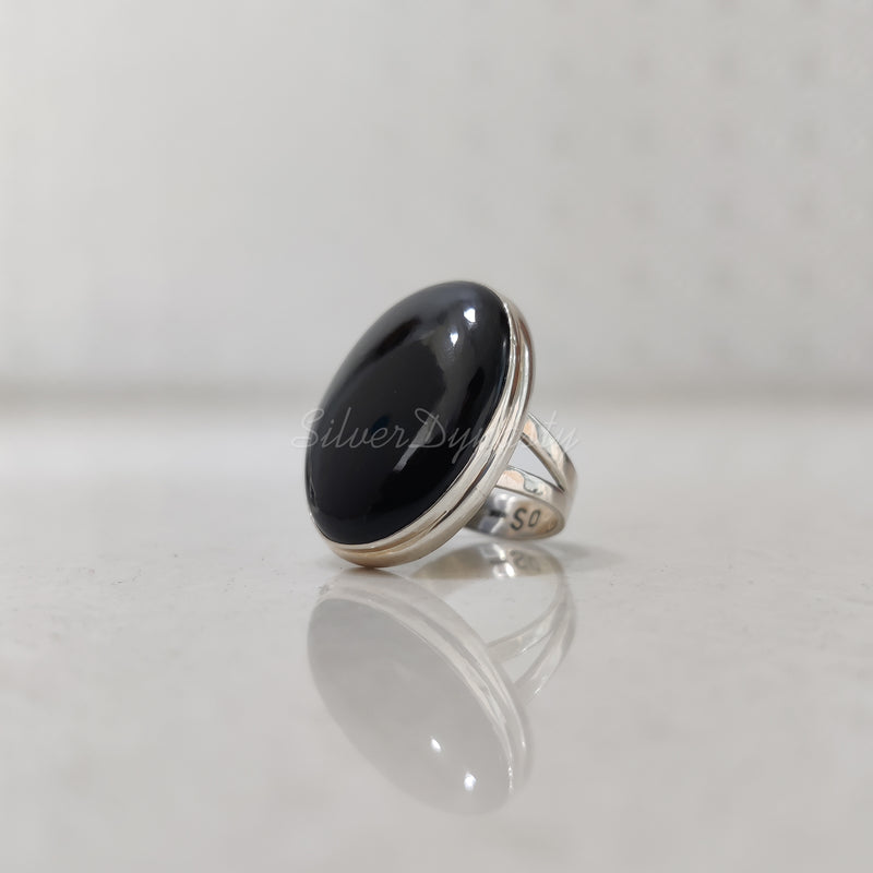 'Designer' Black Onyx 925 Solid Sterling Silver Ring Oval