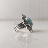 'Flower' Larimar 925 Solid Sterling Silver Ring