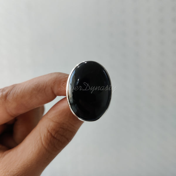 'Designer' Black Onyx 925 Solid Sterling Silver Ring Oval