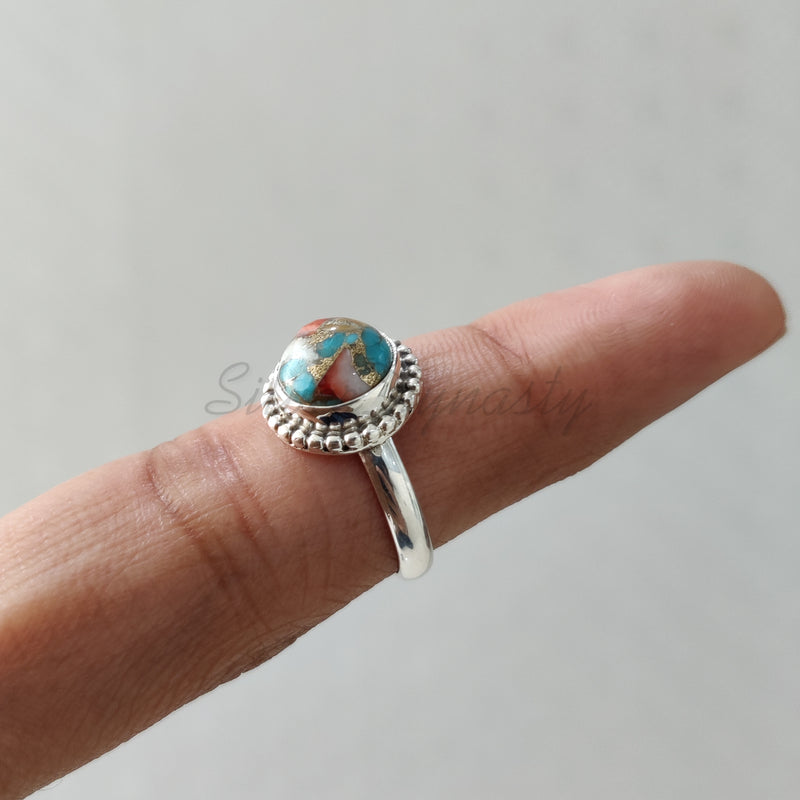 'Minimalist' Oyster Copper Turquoise 925 Solid Sterling Silver Ring