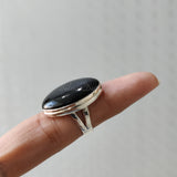 'Designer' Black Onyx 925 Solid Sterling Silver Ring Oval