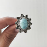 'Flower' Larimar 925 Solid Sterling Silver Ring