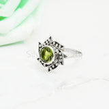 'Flower' Peridot 925 Solid Sterling Silver Ring